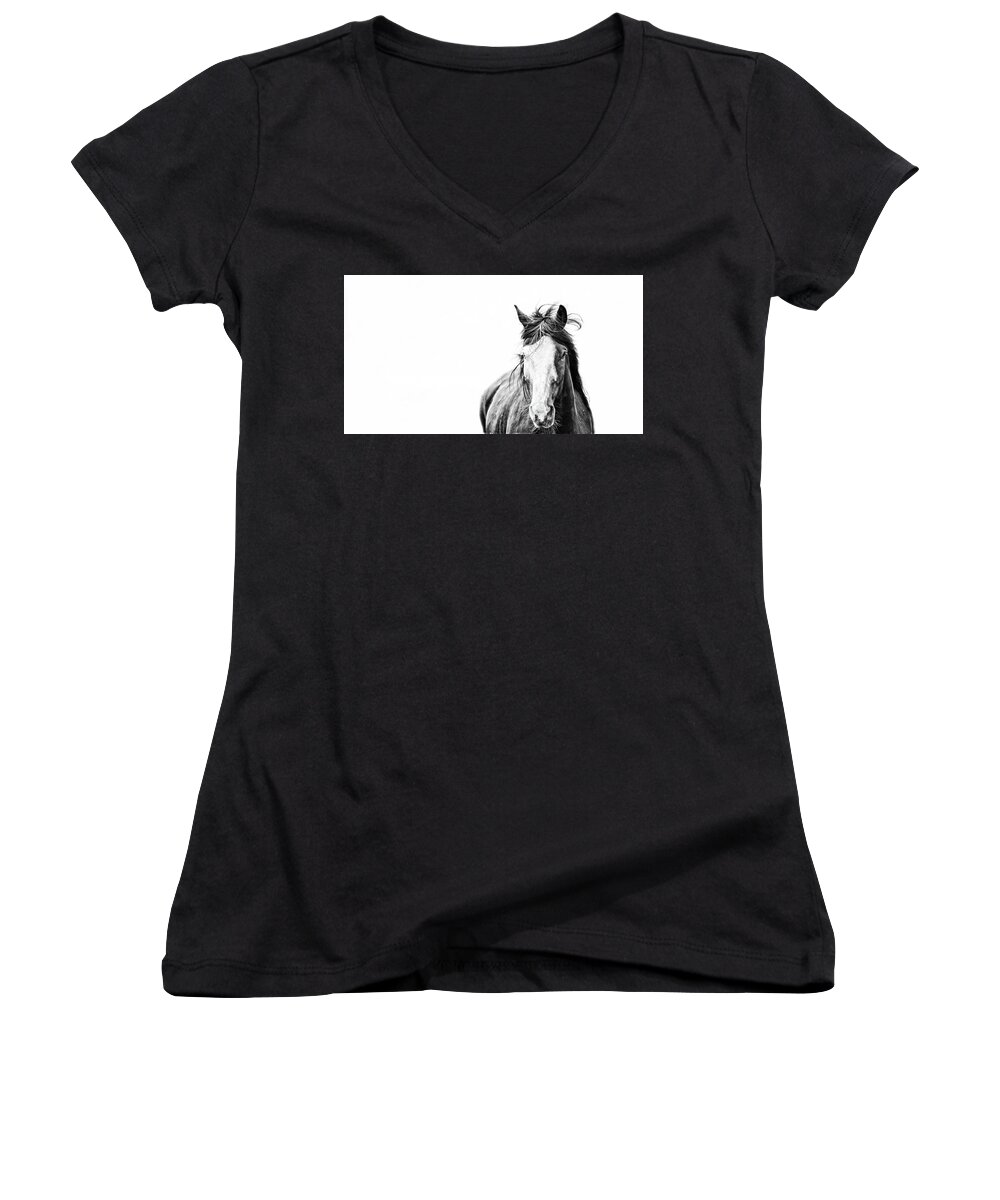 Horse Women's V-Neck featuring the photograph You and I by Ryan Courson