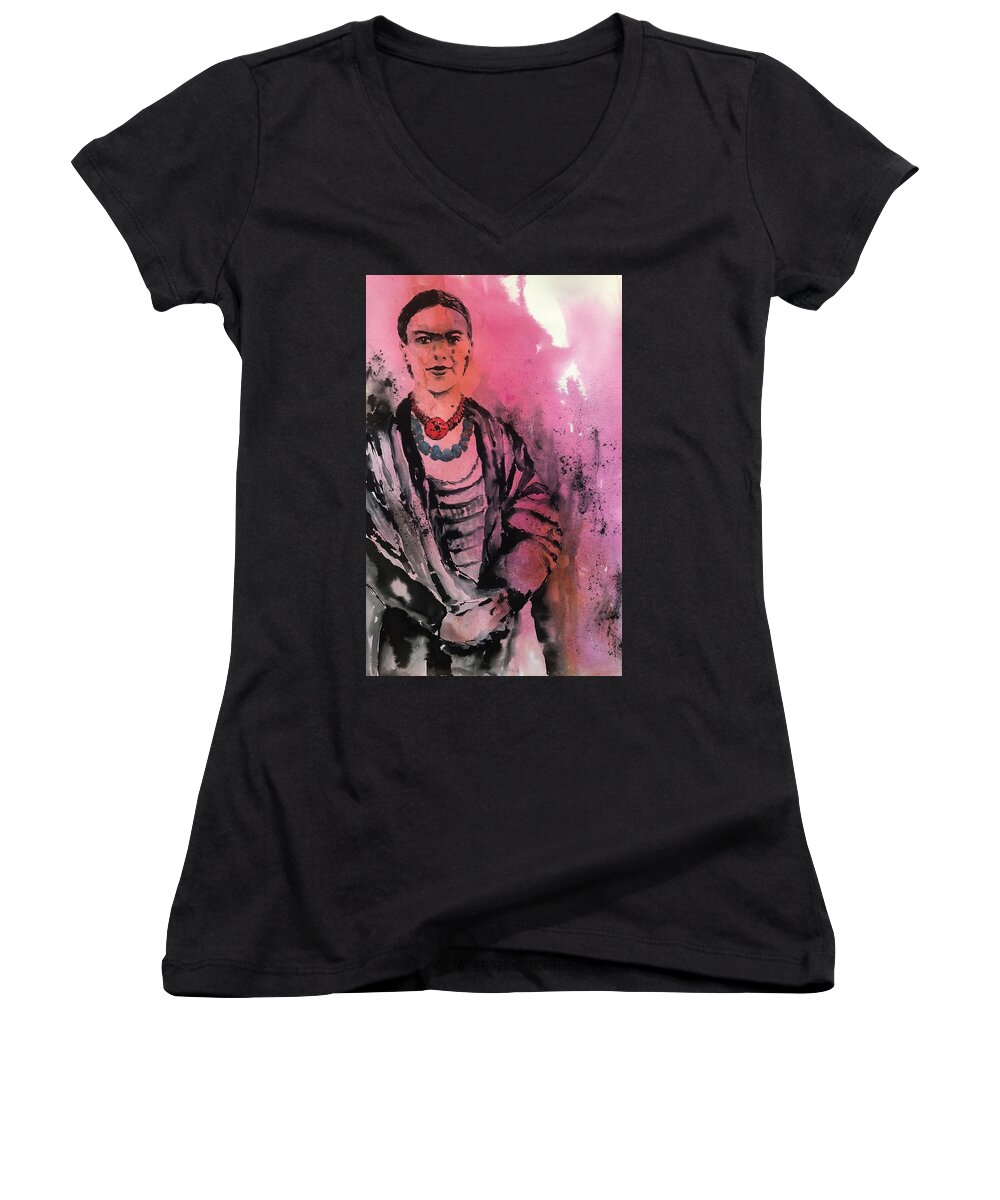Frida Women's V-Neck featuring the painting Young Frida by Tara Moorman