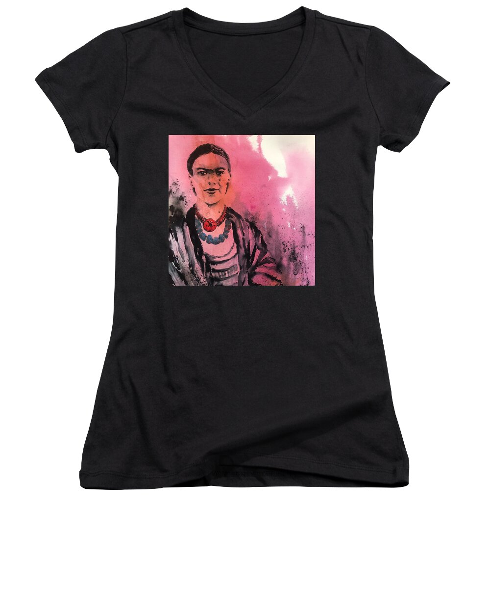  Women's V-Neck featuring the painting Younq Frida by Tara Moorman