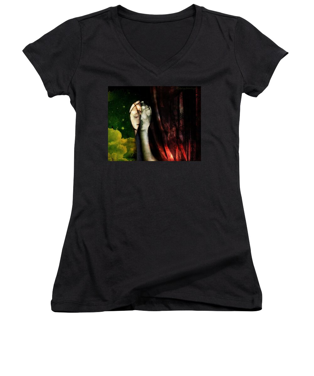 Face Women's V-Neck featuring the digital art You...With The Clouds In Your Eyes by Delight Worthyn
