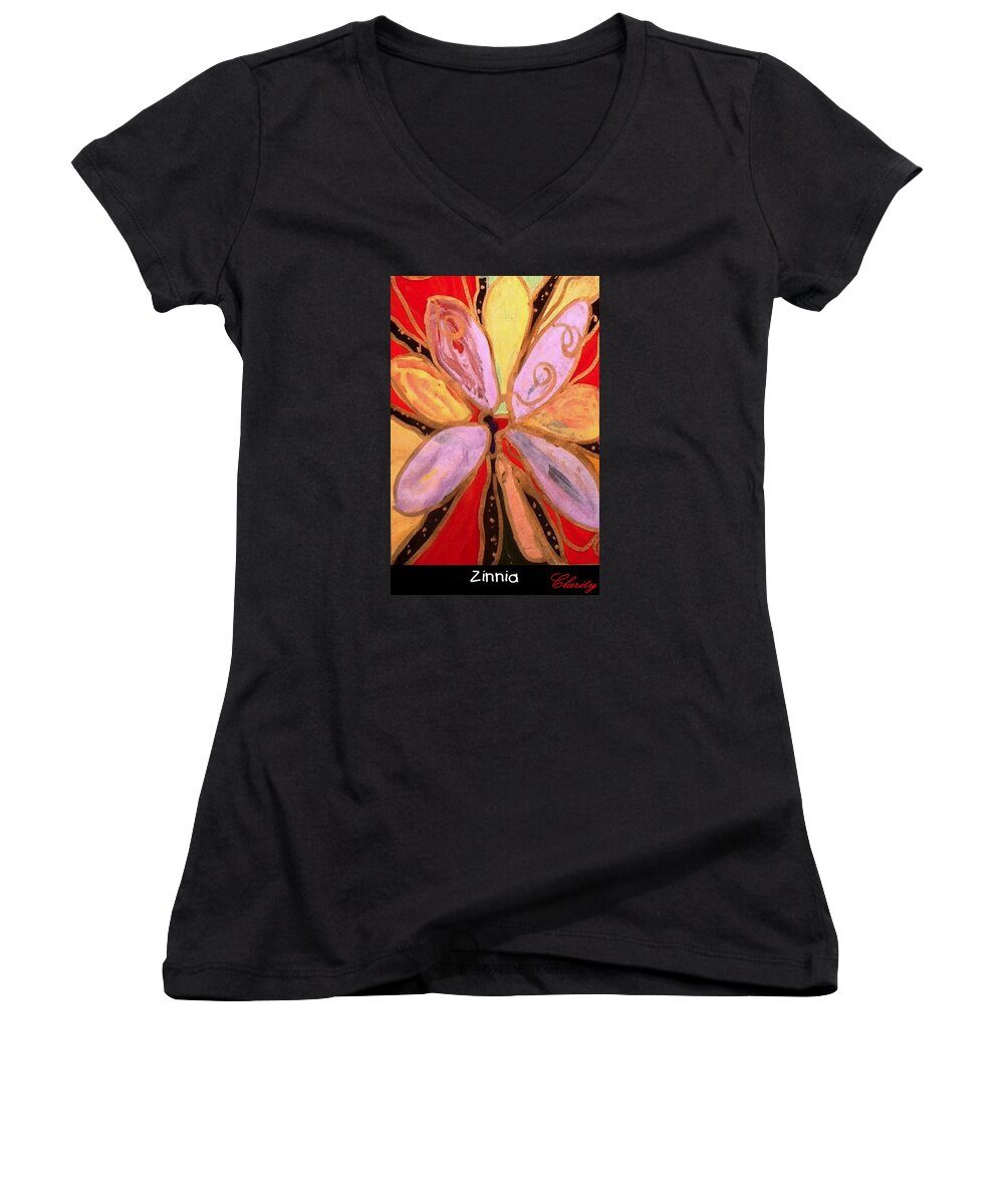 Zinnia Women's V-Neck featuring the painting Zinnia by Clarity Artists