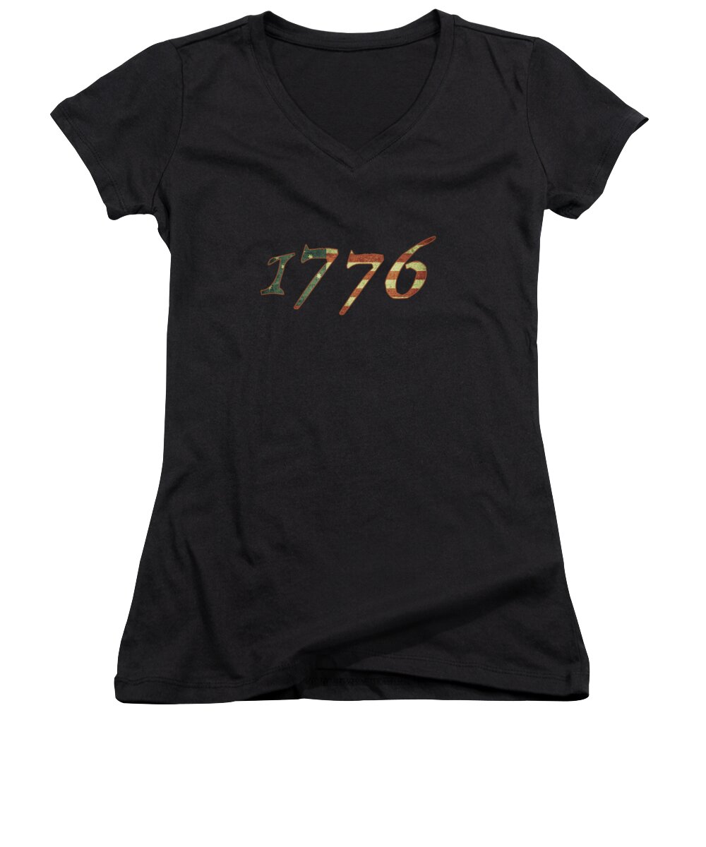 Funny Women's V-Neck featuring the digital art 1776 Declaration of Independence US Flag by Flippin Sweet Gear