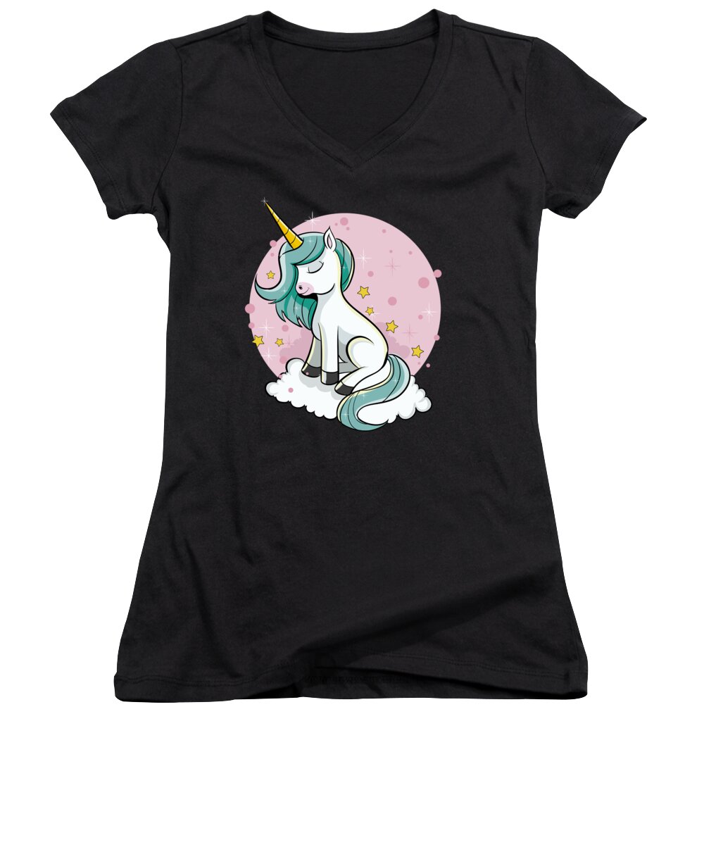 Mythical Creature Women's V-Neck featuring the digital art Cute Unicorn Rainbow Pixie Dust Magic Horse Star #1 by Mister Tee