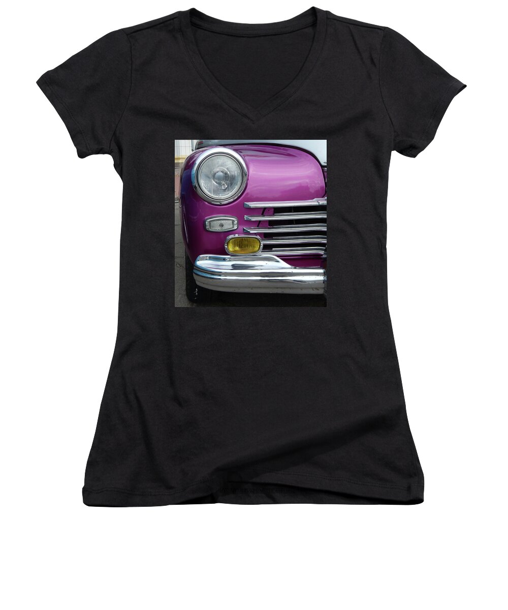Car Women's V-Neck featuring the photograph Retro cars antique parts and elements #2 by Oleg Prokopenko