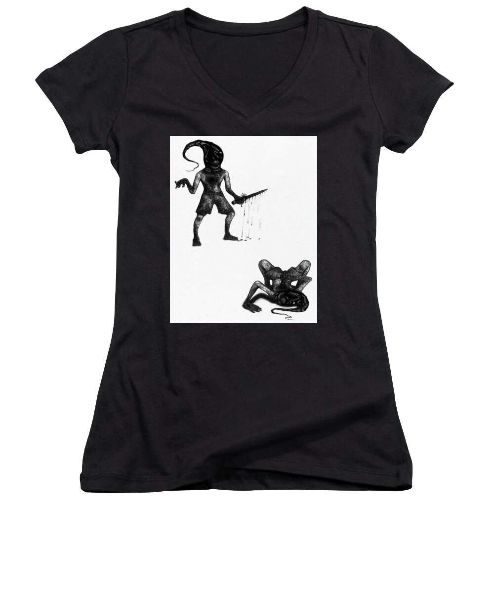 Horror Women's V-Neck featuring the drawing Adriano The Darkstalker - Artwork by Ryan Nieves