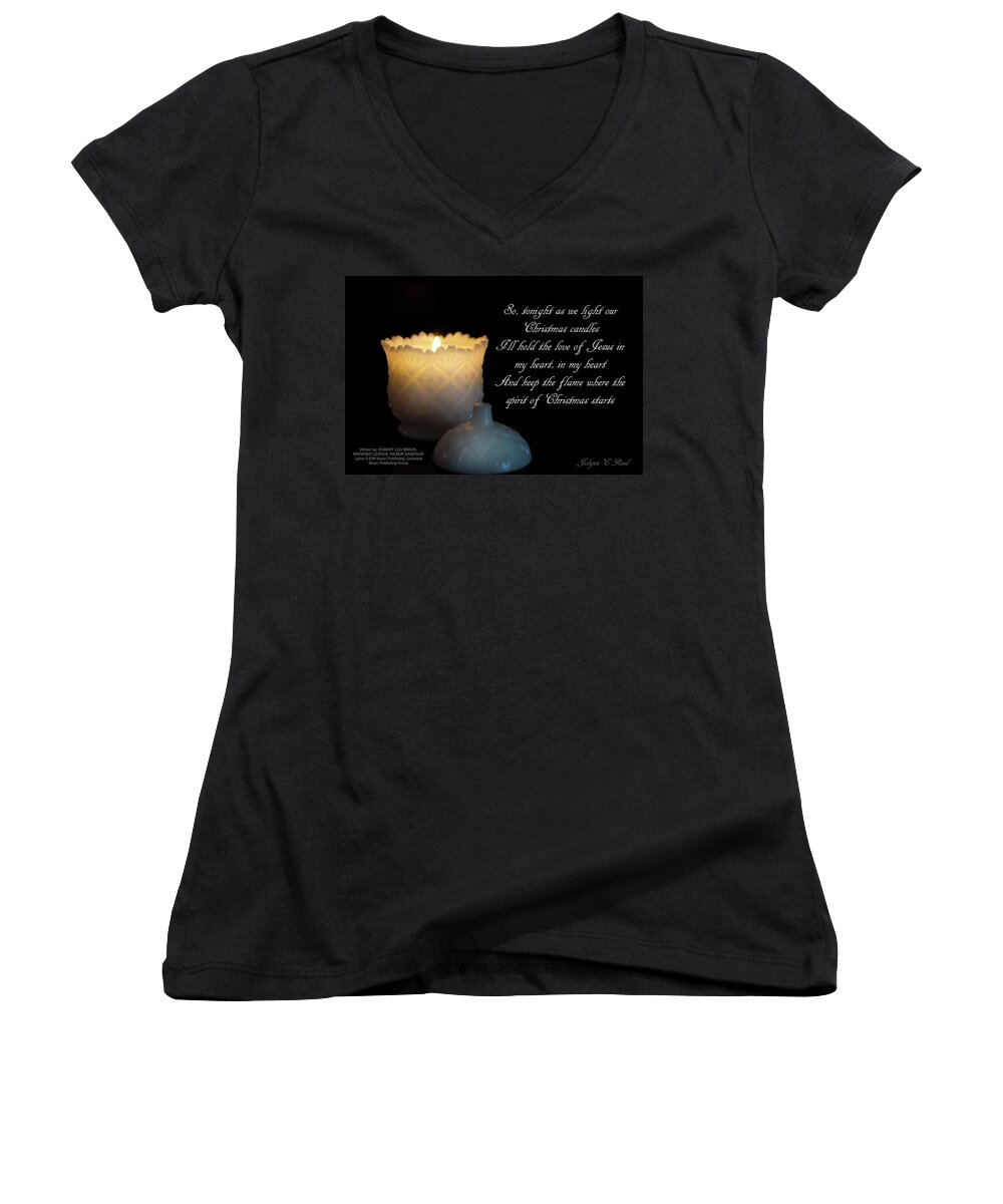 Candle Women's V-Neck featuring the photograph Advent December 1 2017 by Jolynn Reed