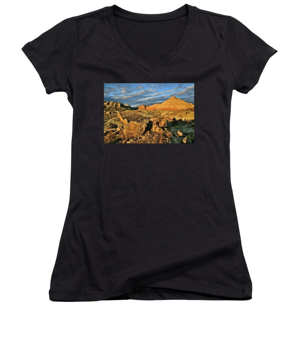 Ruby Mountain Women's V-Neck featuring the photograph Amazing Clouds over Ruby Mountain and Colorado National Monument by Ray Mathis