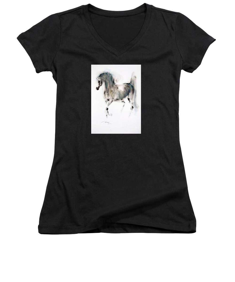 Equestrian Painting Women's V-Neck featuring the painting Archer by Janette Lockett