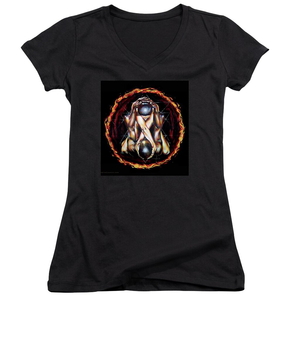 Tantra Women's V-Neck featuring the painting Alchemical Marriage by Robyn Chance