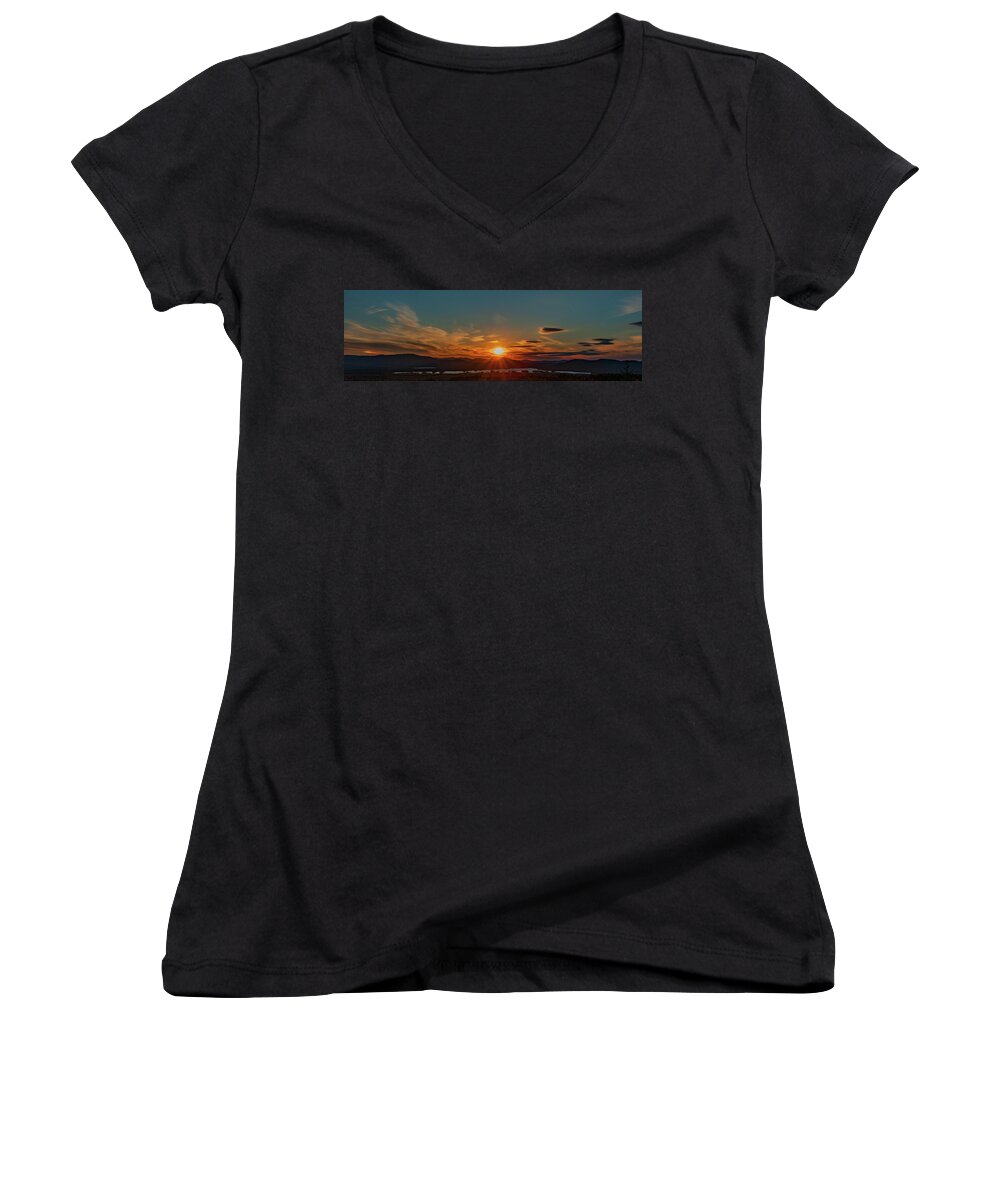 Attean Pond Women's V-Neck featuring the photograph Attean Pond Sunset by Rick Hartigan