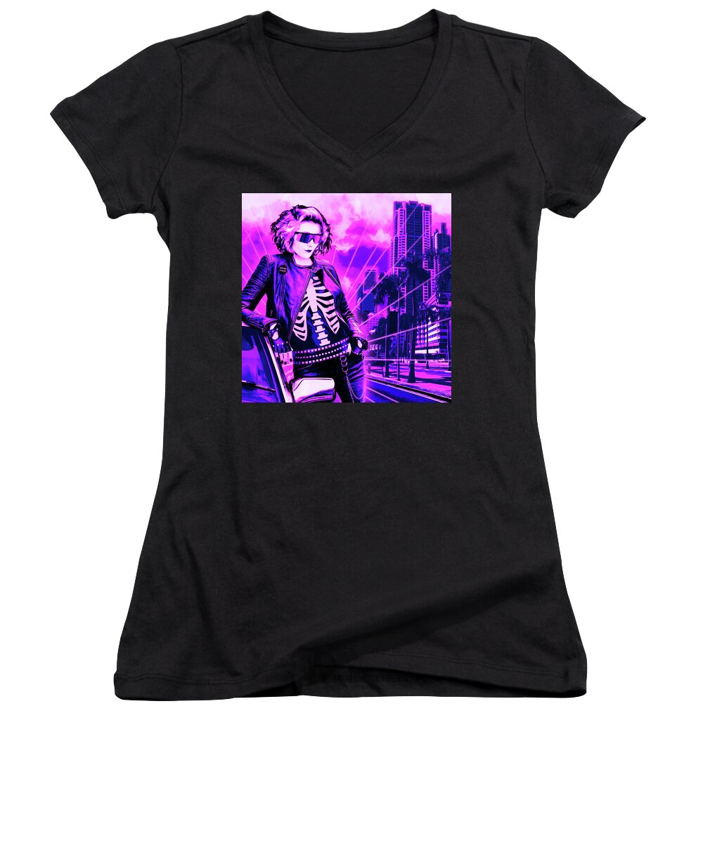 Digitalart Women's V-Neck featuring the digital art Biscayne and 5th by Jason Casteel