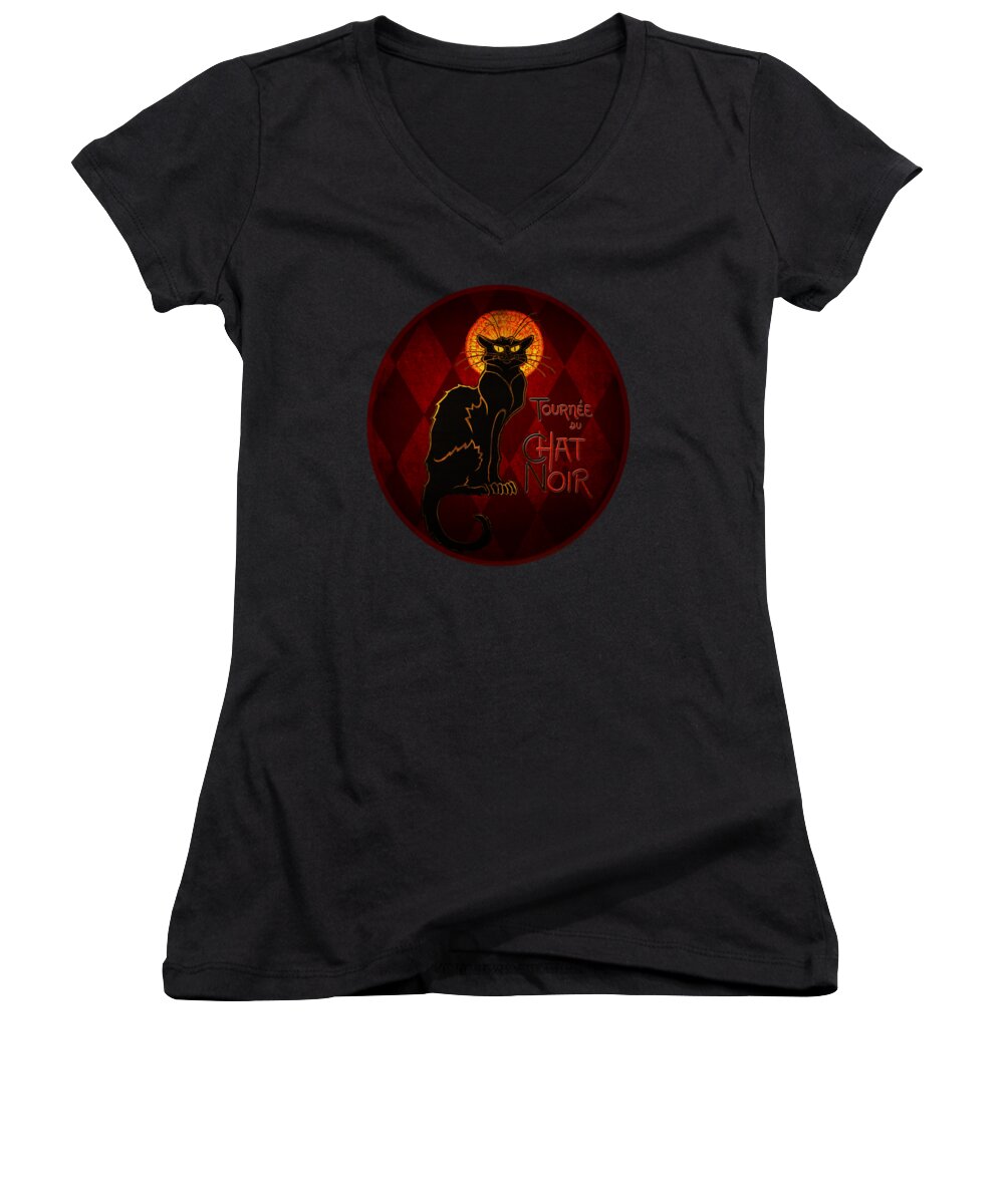 Chat Noir Women's V-Neck featuring the digital art Chat Noir by Shanina Conway
