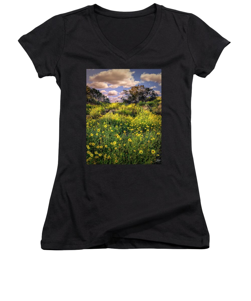 Chatsworth Women's V-Neck featuring the photograph Chatsworth Wildflower Bloom by Endre Balogh
