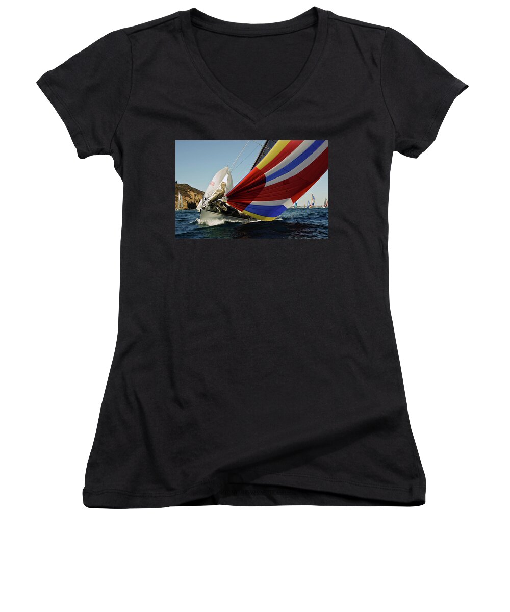 Sailing Women's V-Neck featuring the photograph Colorful spinnaker run by David Shuler