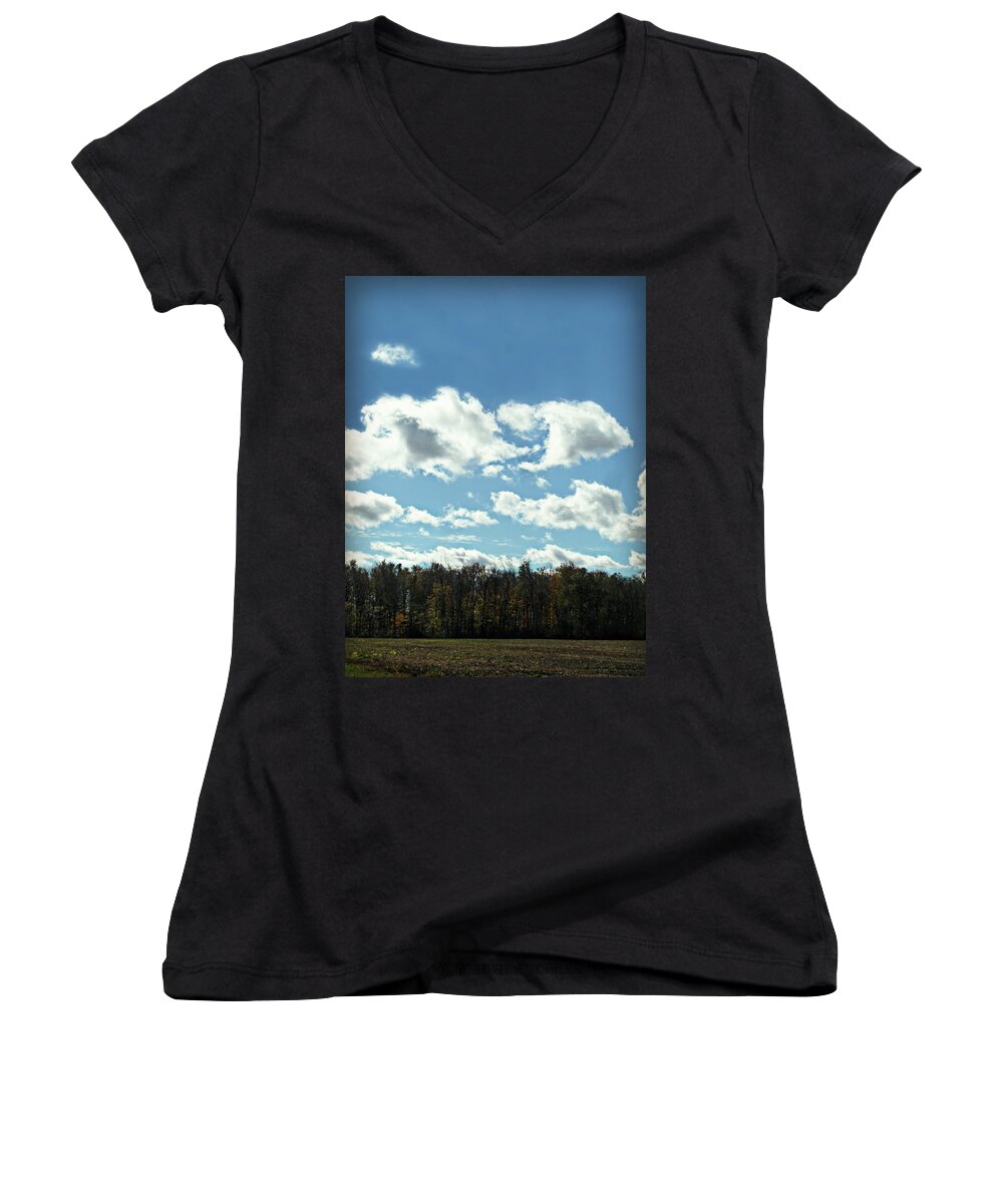 Country Autumn Curves Women's V-Neck featuring the photograph Country Atumn Curves 9 by Cyryn Fyrcyd