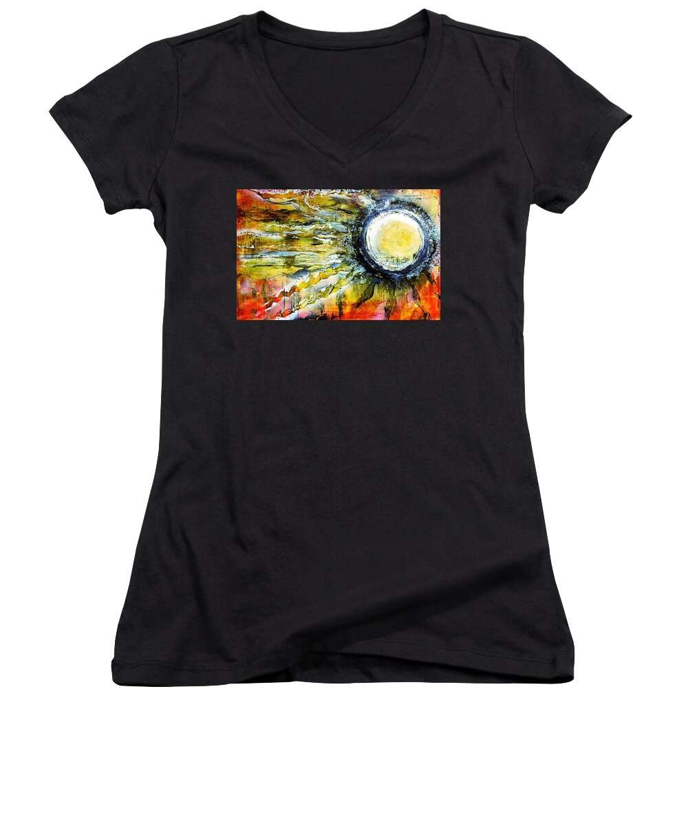 Orange Women's V-Neck featuring the painting Dawn of A New Sun by 'REA' Gallery