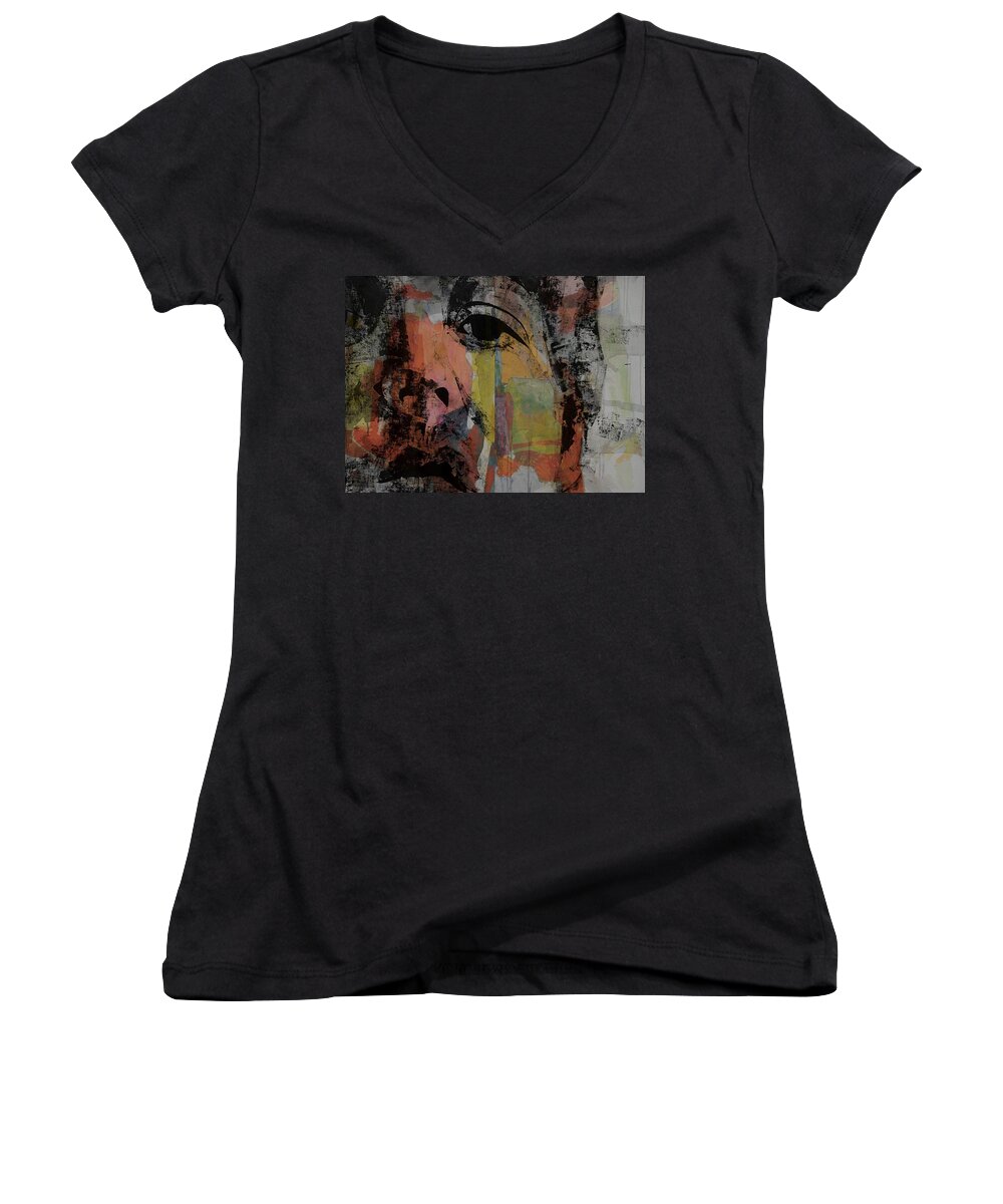 Paul Mccartney Women's V-Neck featuring the painting Eleanor Rigby - Paul McCartney by Paul Lovering