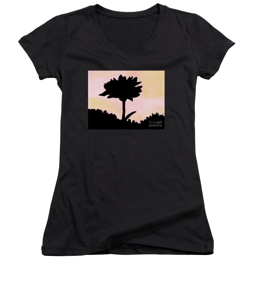 Sunrise Women's V-Neck featuring the drawing Flower - Sunrise by D Hackett