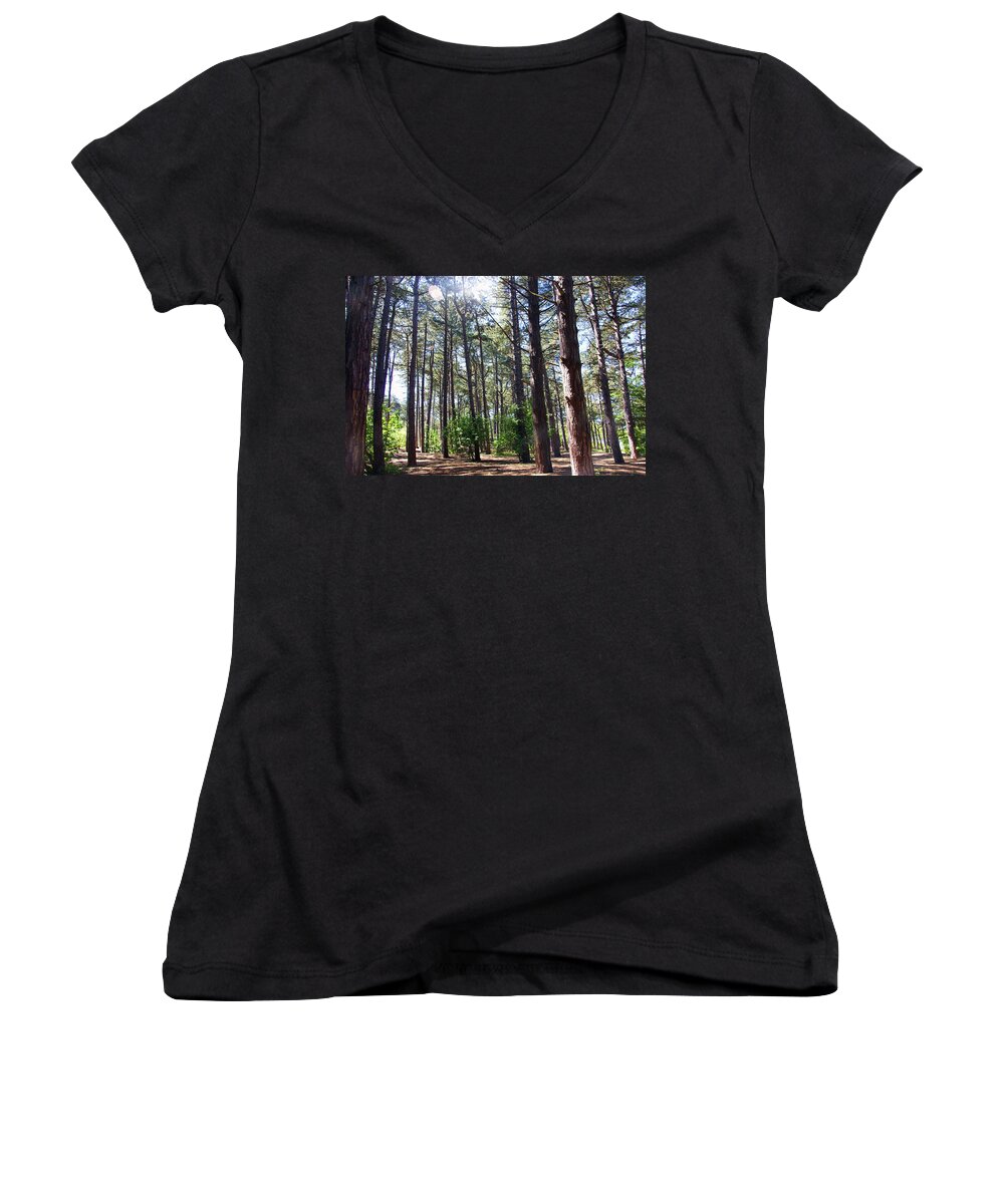 Formby Women's V-Neck featuring the photograph  FORMBY. Woodland By The Coast by Lachlan Main