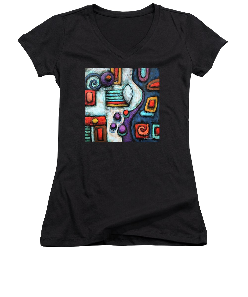 Abstract Women's V-Neck featuring the painting Geometric Abstract 5 by Amy E Fraser