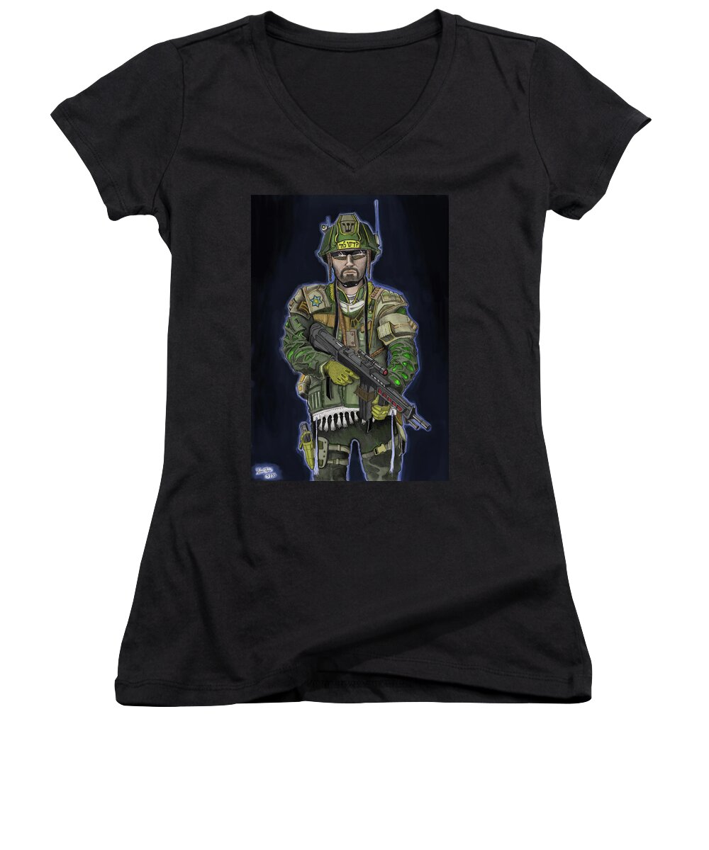Soldier Women's V-Neck featuring the painting G.I. Jew by Yom Tov Blumenthal