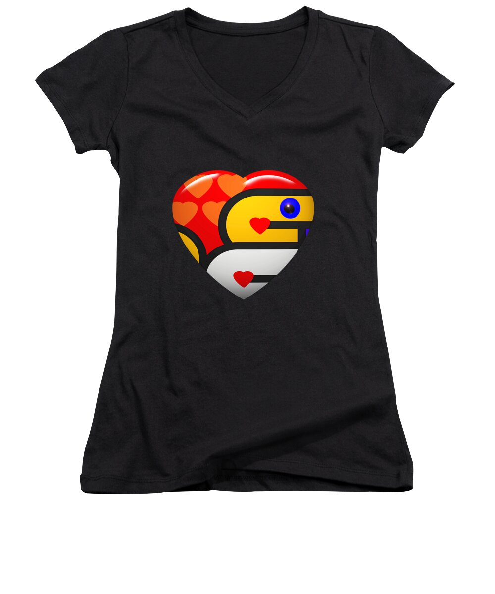 Red Love Heart Women's V-Neck featuring the digital art I See You by Charles Stuart