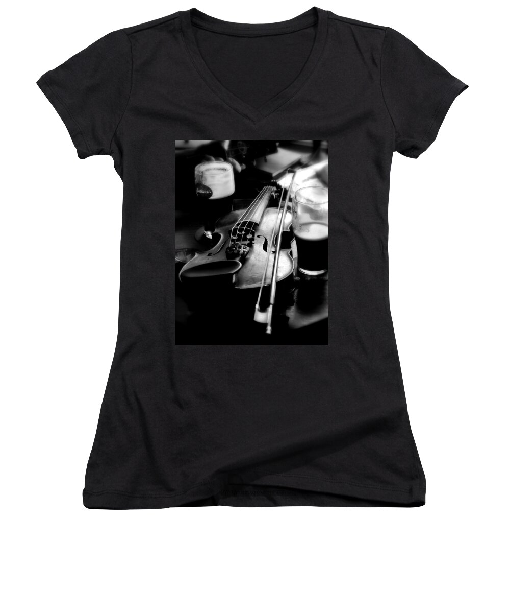 Magical Ireland Series By Lexa Harpell Women's V-Neck featuring the photograph Irish Fiddle on a Break by Lexa Harpell