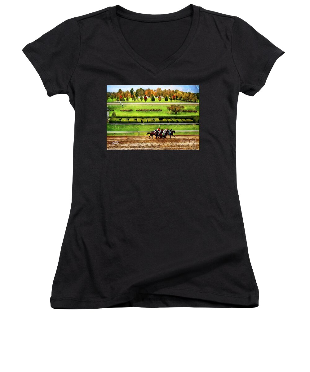 Keeneland Women's V-Neck featuring the digital art Keeneland by CAC Graphics
