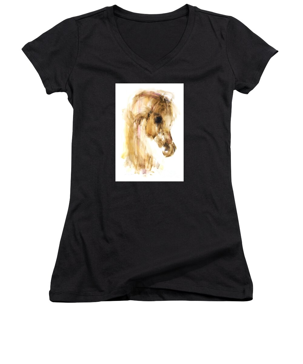 Horse Women's V-Neck featuring the painting Kynsey by Janette Lockett