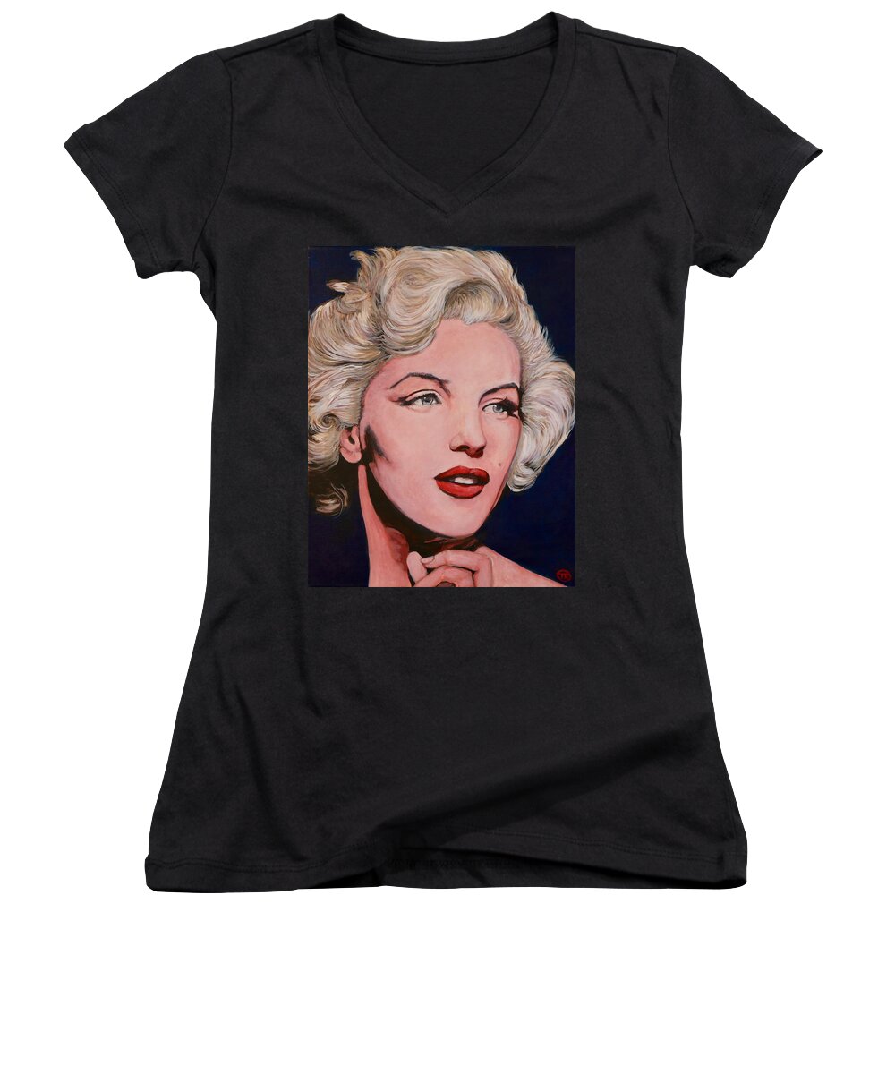 Marilyn Women's V-Neck featuring the painting Marilyn Monroe by Tom Roderick