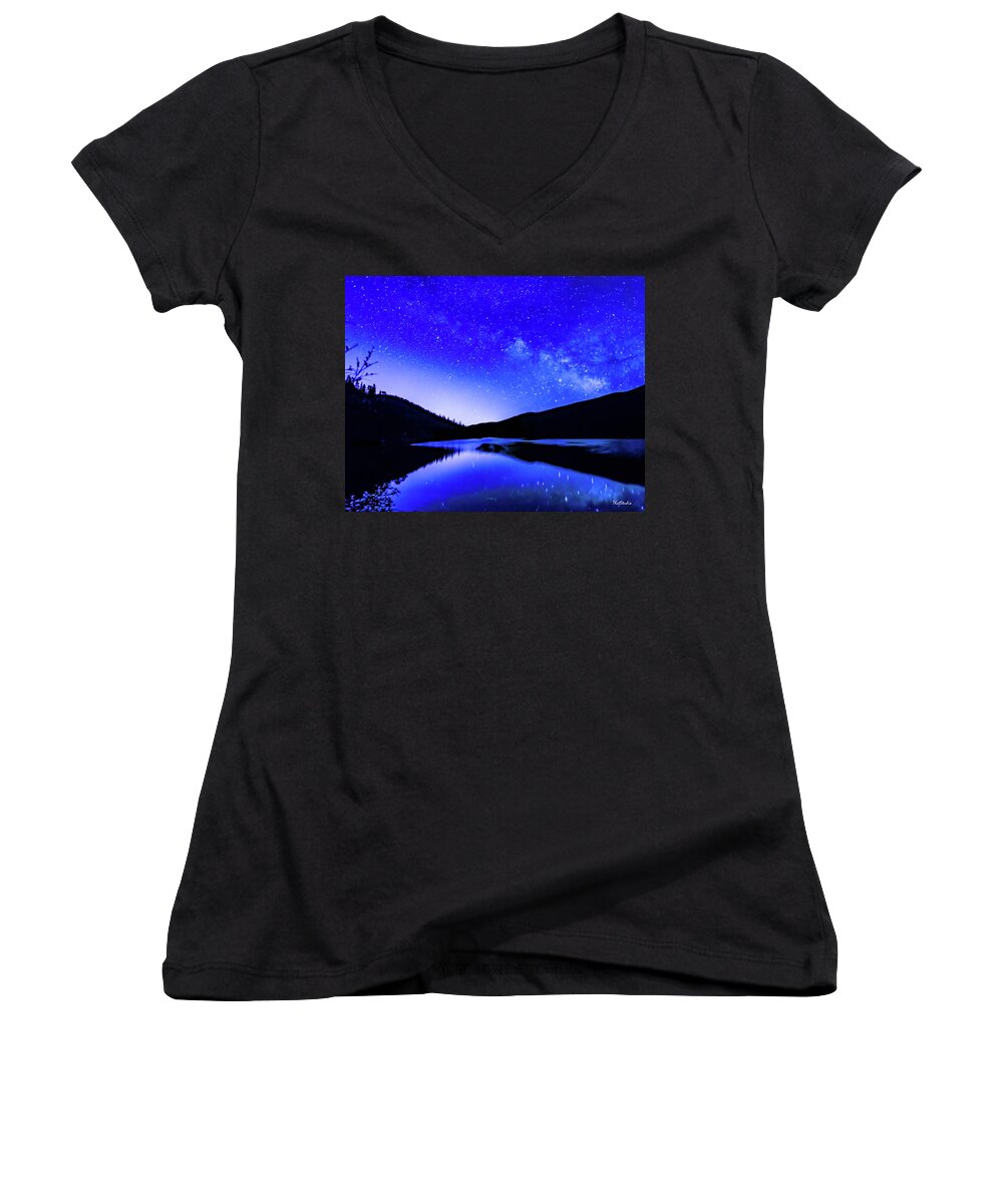 2018 Women's V-Neck featuring the photograph Milky Way Over Springtime Echo Lake by Tim Kathka