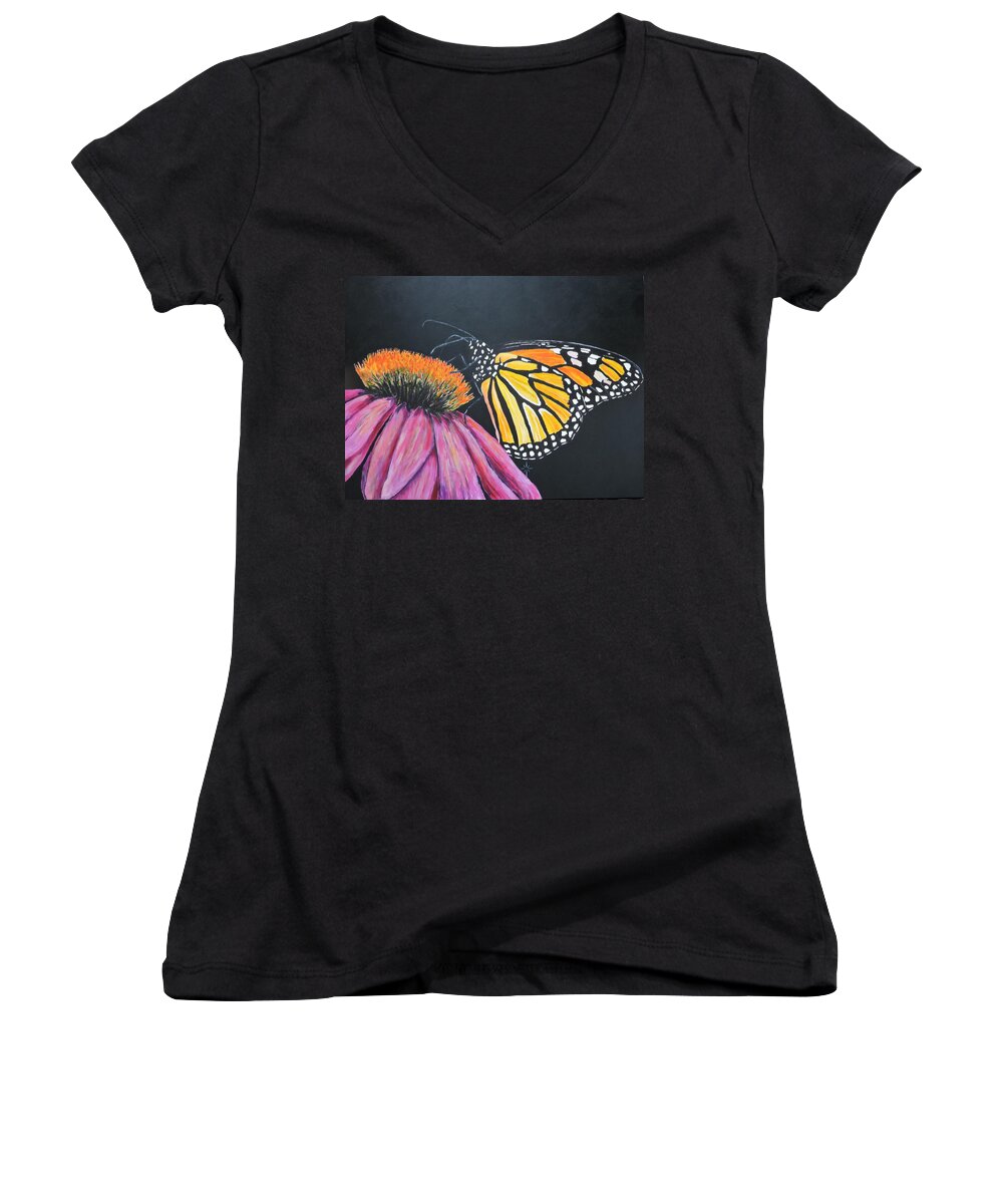 Butterfly Women's V-Neck featuring the painting Monarch by Jodie Marie Anne Richardson Traugott     aka jm-ART