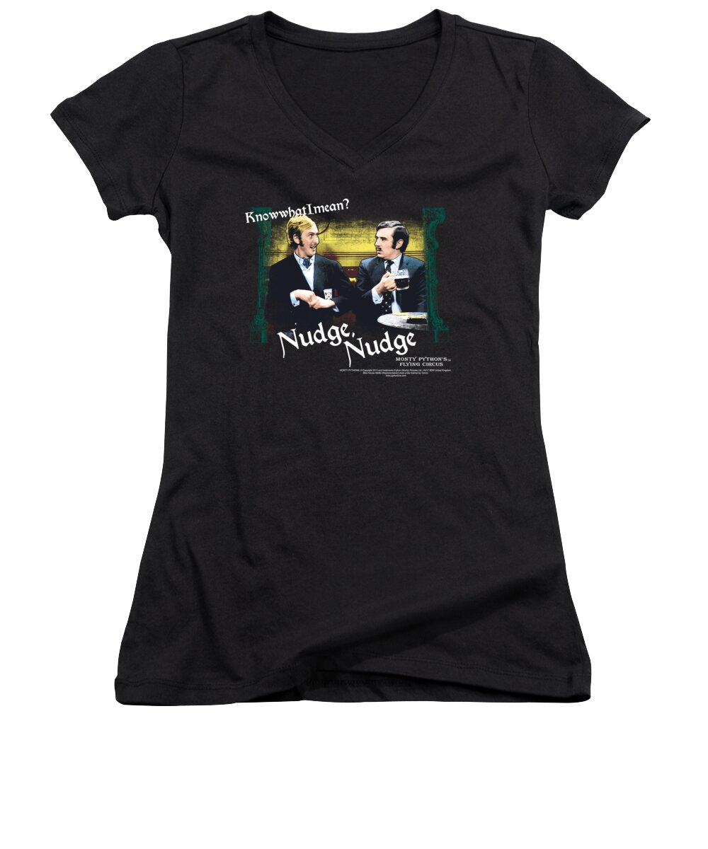  Women's V-Neck featuring the digital art Monty Python - Nudge Nudge by Brand A