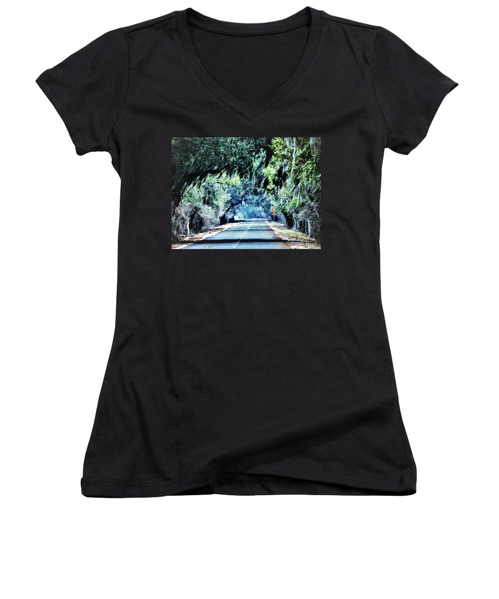 Trees Women's V-Neck featuring the photograph Old HWY 90 by Jerry Connally
