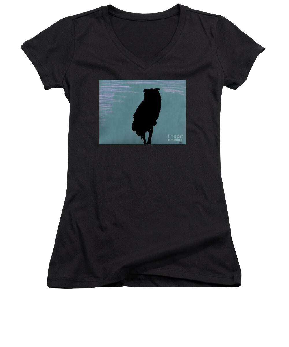 Owl Women's V-Neck featuring the drawing Owl Silhouette by D Hackett