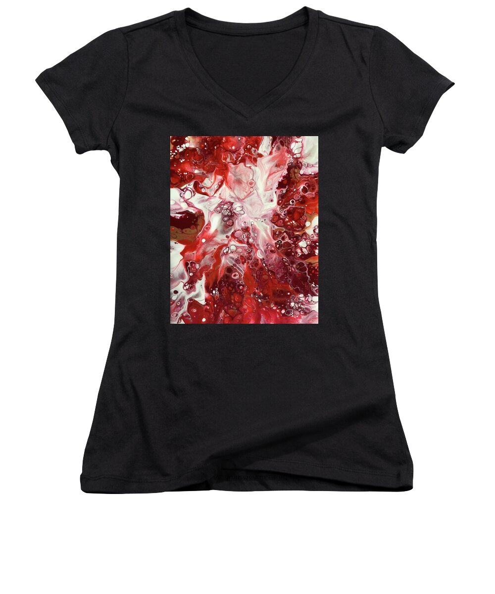 Acrylic Women's V-Neck featuring the painting Radiant Red by Teresa Wilson by Teresa Wilson