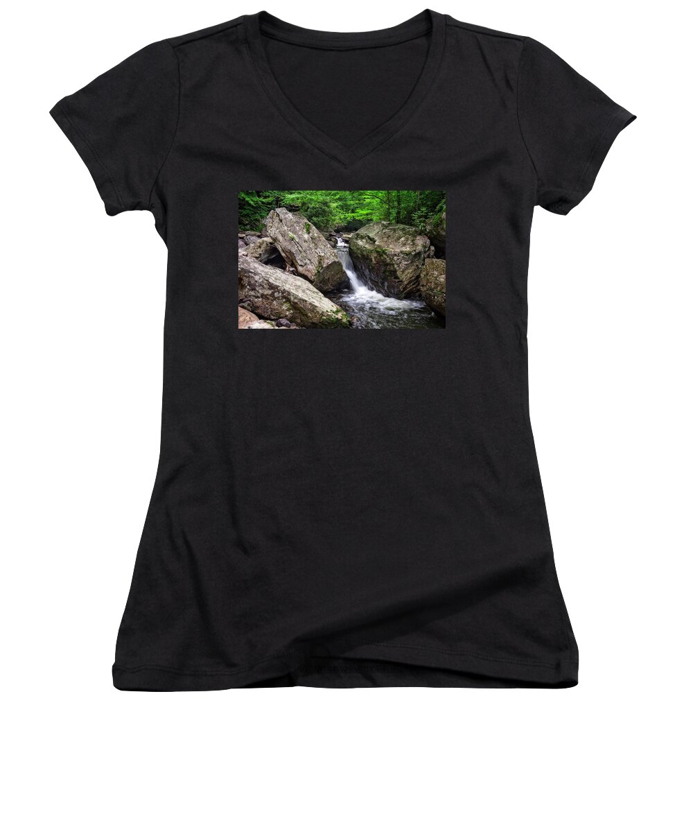 Water Women's V-Neck featuring the photograph Restricted Flow by Alan Raasch