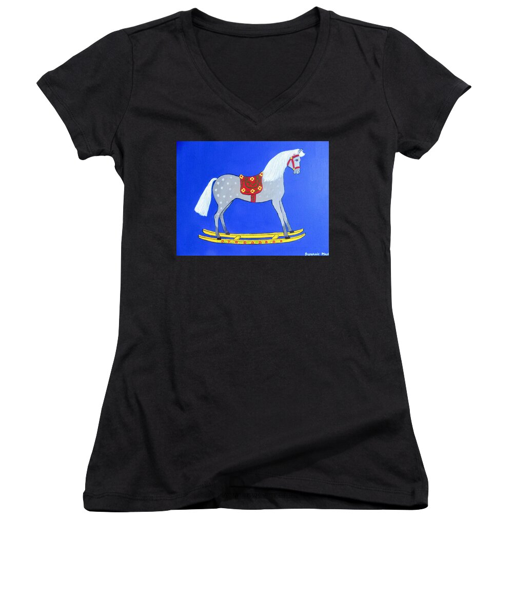 Rocking Horse Women's V-Neck featuring the painting Rocking Horse by Stephanie Moore