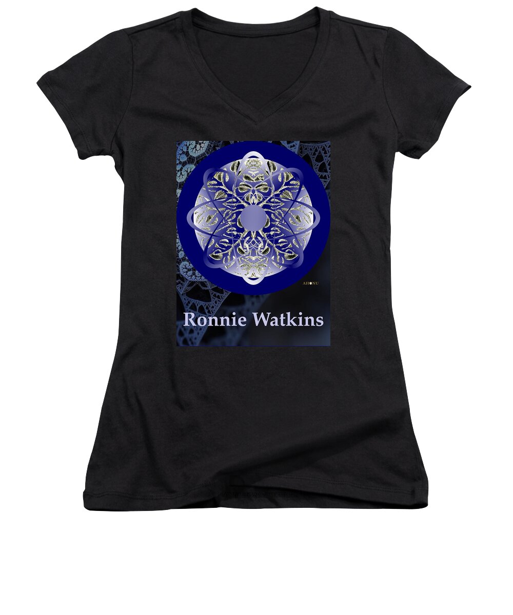 Soul Women's V-Neck featuring the mixed media Ronnie Watkins Soul Portrait by AHONU Aingeal Rose