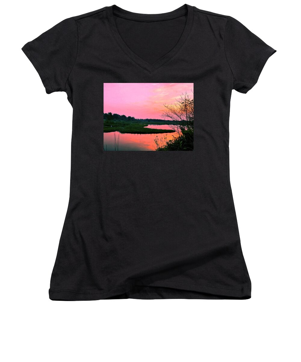 Oregon Women's V-Neck featuring the photograph Sitka Sedge Sunset by Chriss Pagani