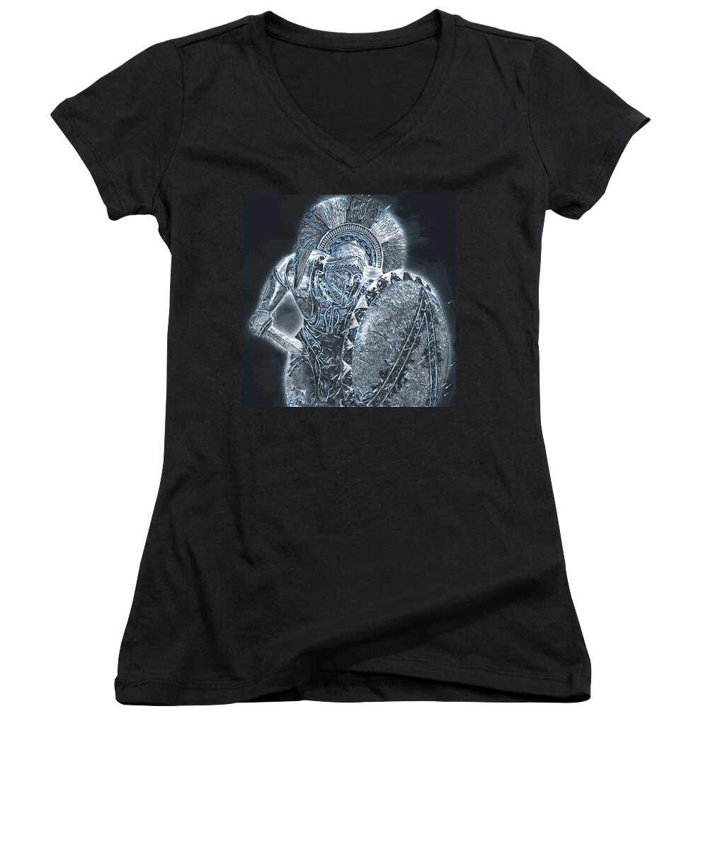 Spartan Warrior Women's V-Neck featuring the painting Spartan Hoplite - 45 by AM FineArtPrints