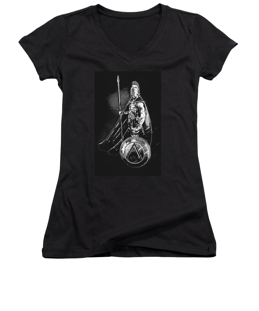 Spartan Warrior Women's V-Neck featuring the painting Spartan Hoplite - 47 by AM FineArtPrints