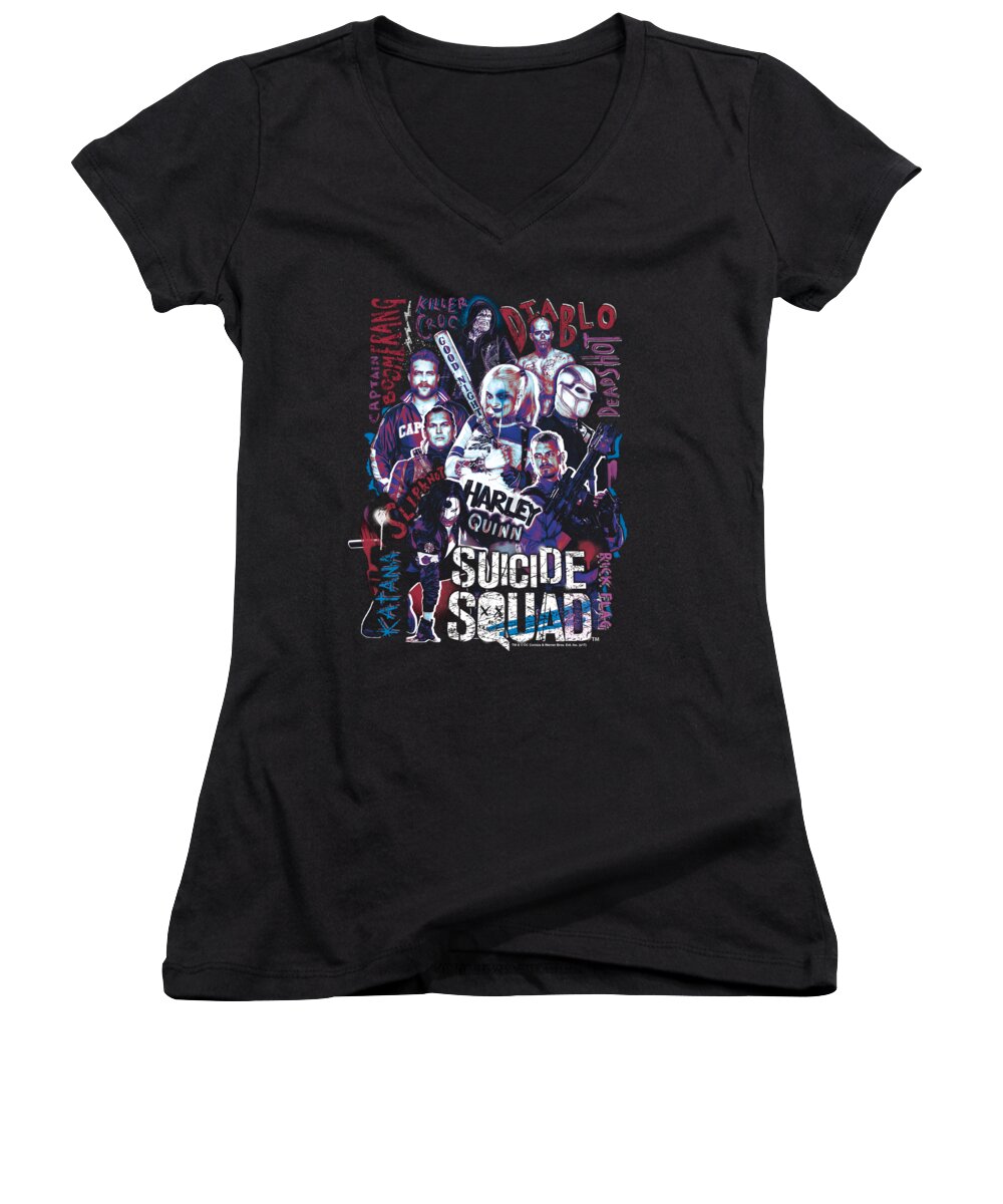  Women's V-Neck featuring the digital art Suicide Squad - The Squad by Brand A