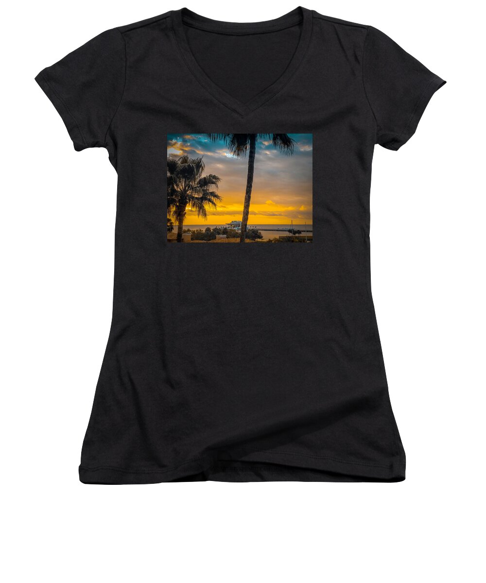 Sunset Women's V-Neck featuring the photograph Sunset on the Island by Pheasant Run Gallery