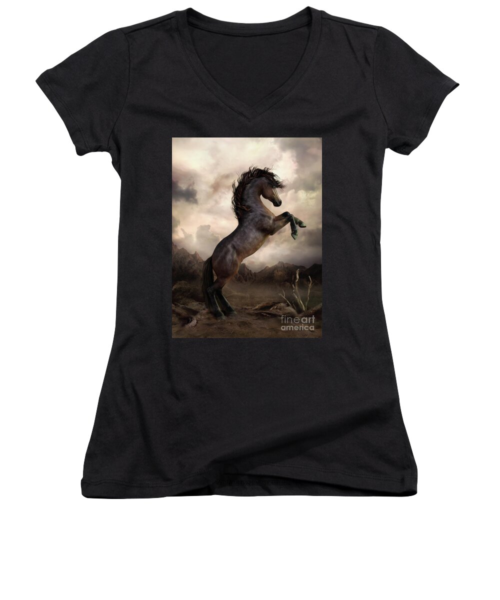 Bay Horse Women's V-Neck featuring the digital art The Bay Horse by Shanina Conway