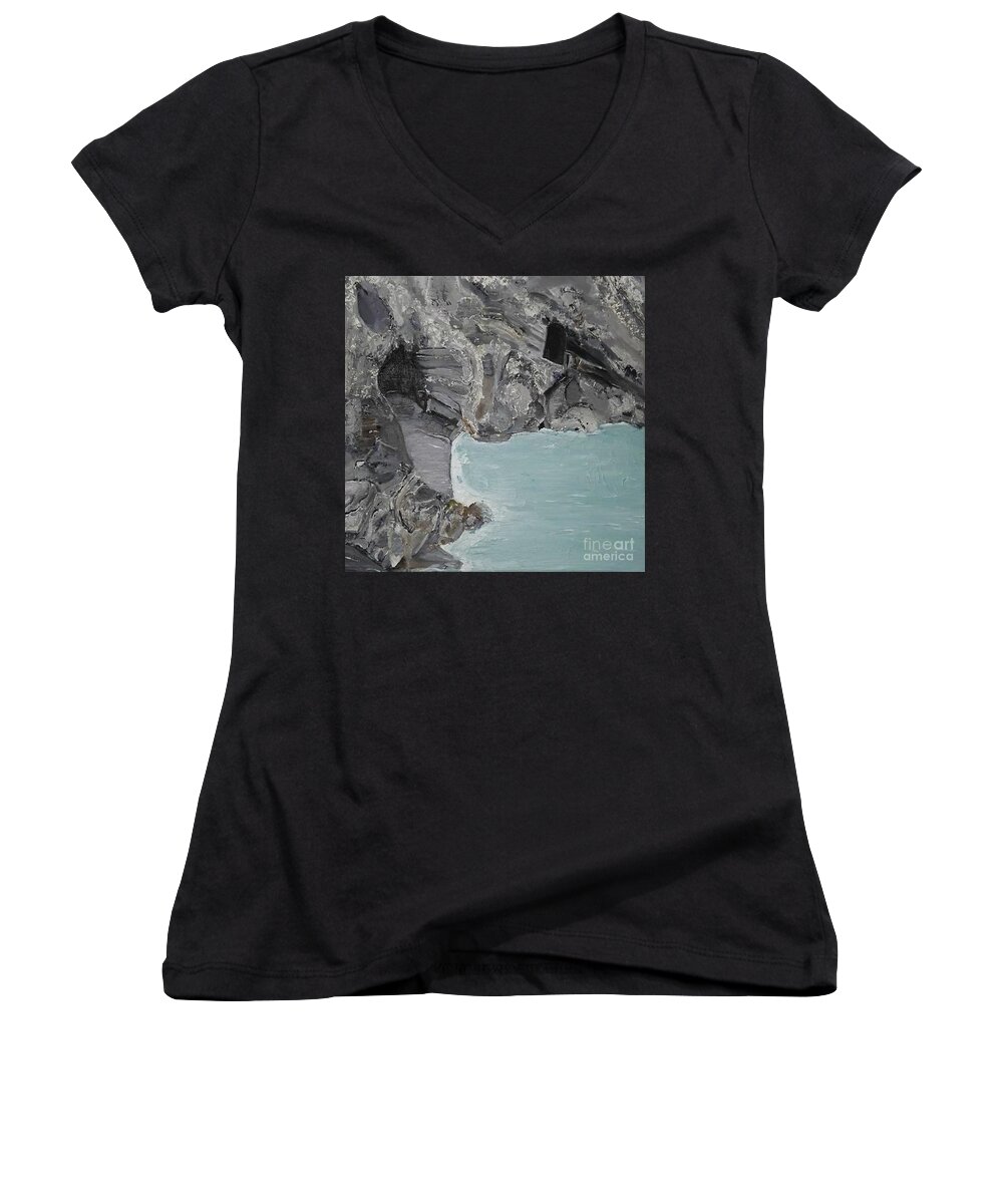 Acrylic Painting Women's V-Neck featuring the painting The Cave by Denise Morgan