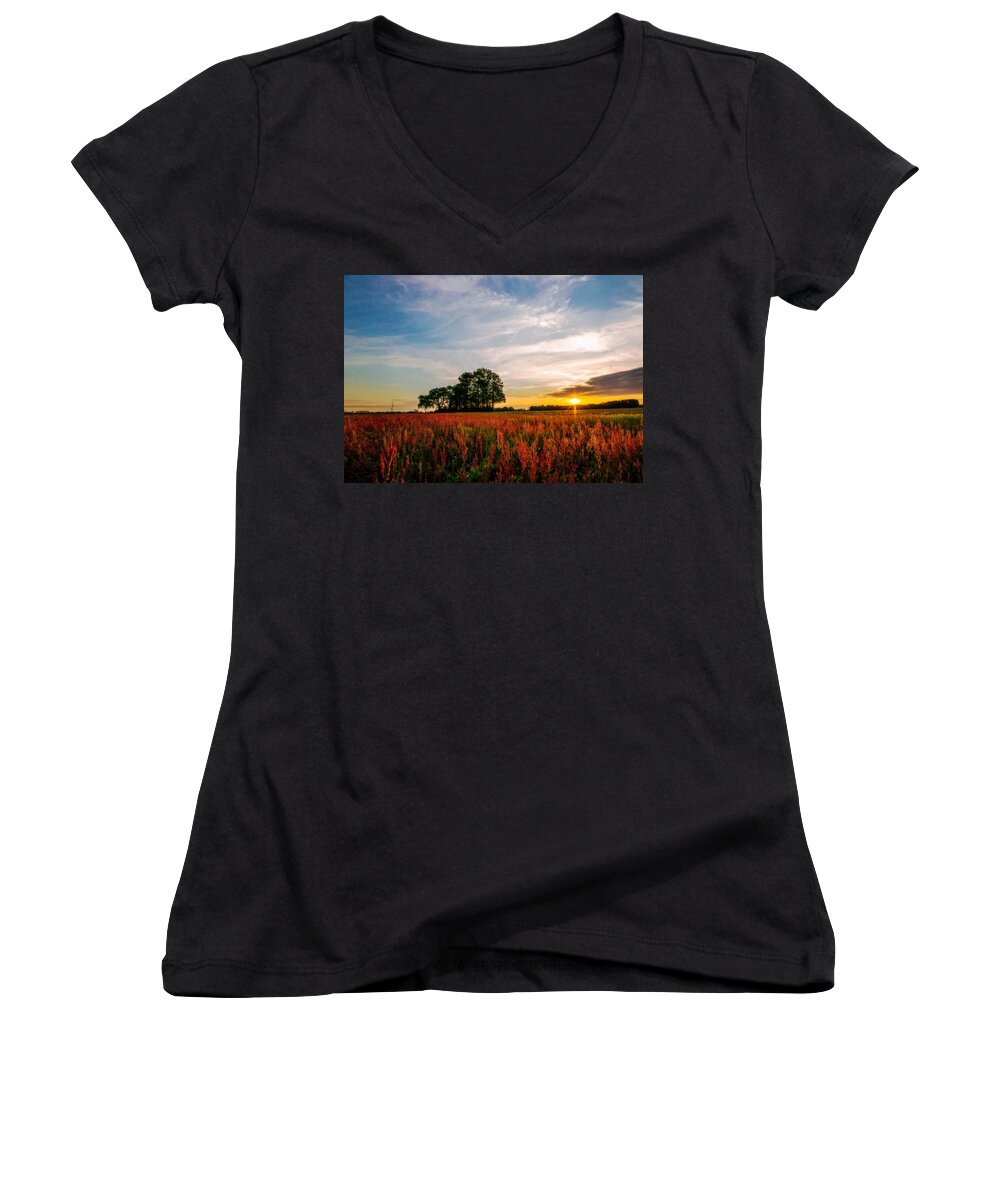 The Red Field Prints Women's V-Neck featuring the photograph The Red Field by John Harding