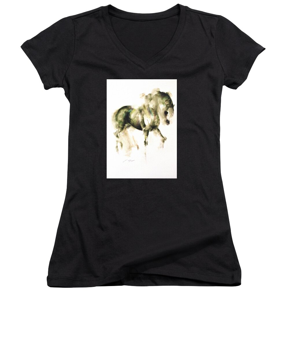 Horse Women's V-Neck featuring the painting Sante by Janette Lockett