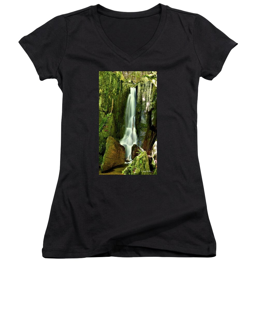Waterfall Women's V-Neck featuring the photograph The Secret Ravine by Harry Moulton