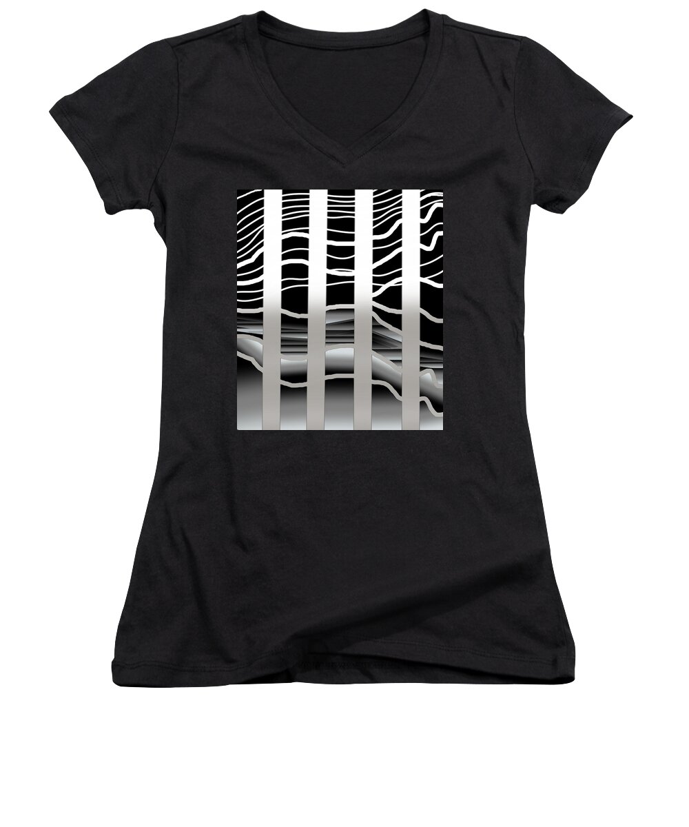 Modern Abstract Art Women's V-Neck featuring the digital art Though The Layers by Joan Stratton